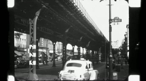 NYC ELEVATED SUBWAY TRAIN Pan Street Scene 1940s Vtg Film Home Movie E 55th St 스톡 동영상 12300002