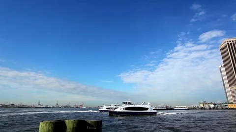 NYC Ferries In Lower Manhattan Stock-Footage 77393860