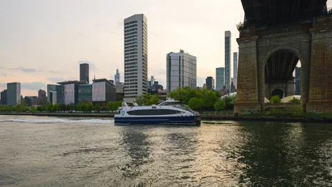 NYC Ferry Queensboro Bridge Hyperlapse Stock Footage 240894772