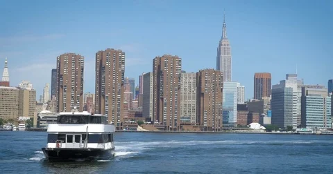 NYC FERRY SKYLINE BACK GROUND Stock Footage 77600826