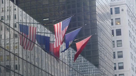 NYC flags and building Stock Footage 106060022