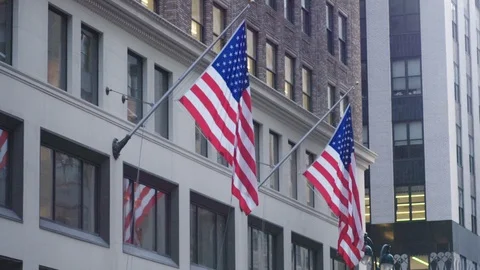 NYC Flags on buildings Stock Footage 106058910