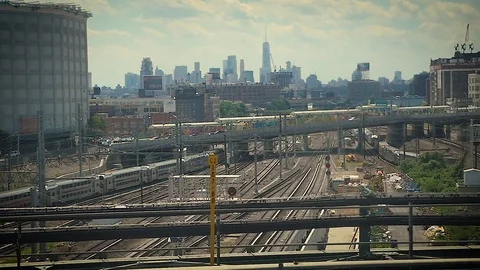 NYC Gritty shot of Train and Downtown Stock Footage 77267508