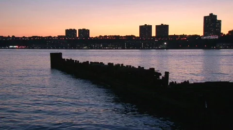 NYC Hudson dock sunset Stock Footage 649587