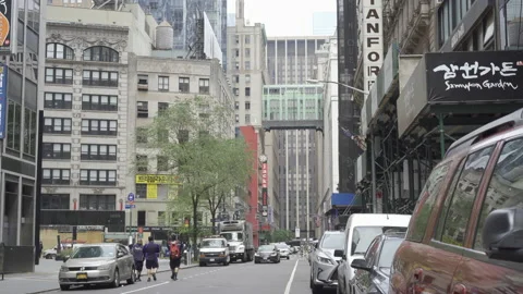 NYC Lockdown Korea Town Looking West on 32nd Street HLG3 ProRes422 Stock Footage 133143070