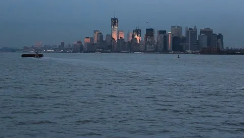 NYC lower Manhattan skyline from ferry-7 Stock Footage 10993415