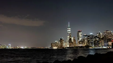 Nyc lower manhattan timelapse with ferry boat, view from governor's island Stock Footage 160988558