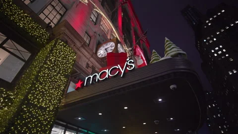 NYC Macy's Iconic Christmas Decorations Outside Entrance during Winter Holiday Stock Footage 325366427