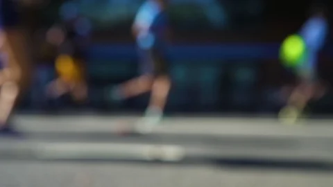 Nyc Marathon Runners Profile View Blurred Stock Footage 129321427