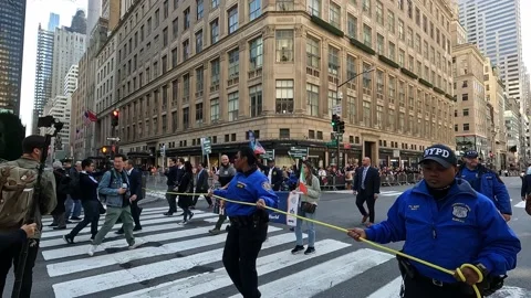 NYC Mayor Eric Adams marches in the 78th Annual Columbus Day Parade Stock Footage 218555008