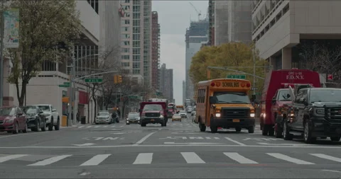 NYC Oncoming Traffic - Upper West Side Street (4K) Stock Footage 152725317