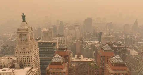 NYC  Orange Smoke From Canada  Stock Footage 243233396