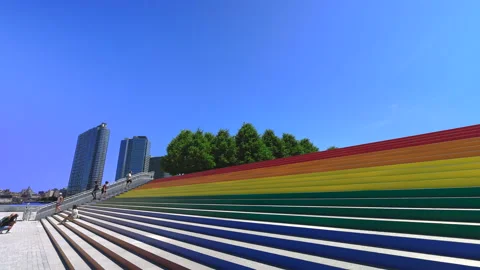 NYC Progress Pride Flag is returns to Roosevelt Island Four Freedoms State Park. Video stock 197335102