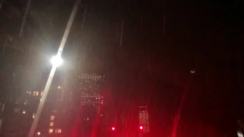 NYC Rain Storm through Car Windshield Stock Footage 134303461
