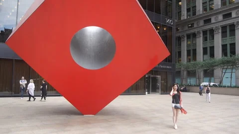 NYC RED CUBE STATUE Stock Footage 192922415