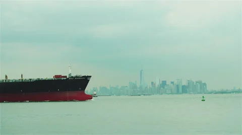 NYC Ship Pass Skyline timelapse Stock Footage 51776378