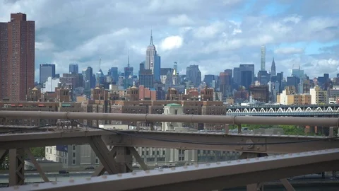 NYC SKYLINE From Brooklyn Bridge Stock Footage 77596204