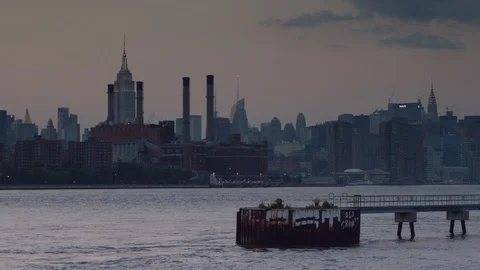 NYC Skyline at dusk Stock Footage 122532710