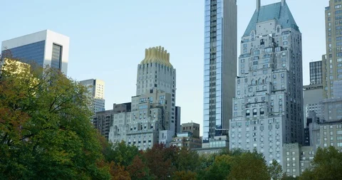 NYC Skyline With Fall Nature With Amazing SkyScrapers  Stock Footage 112586276