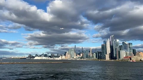 NYC Skyline Helicopter sl mo 10-22-23 Stock Footage 254708552