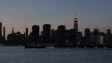 NYC skyline at night Stock Footage 94744907