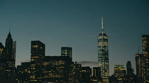 NYC Skyline At Night Stock Footage 255140588