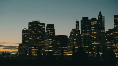 NYC Skyline At Night With Pan Stock Footage 255140586