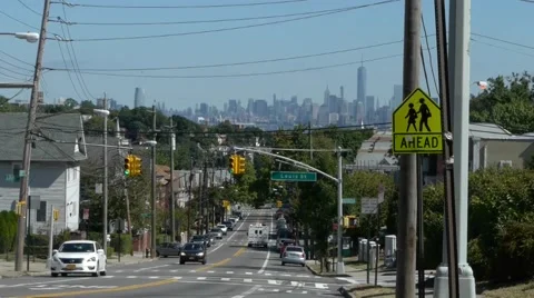 NYC Skyline from Staten Island Stock Footage 44184857
