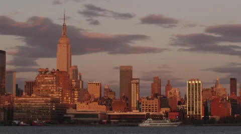 NYC Skyline Sunset Stock Footage 26046318