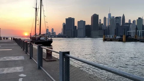 NYC Skyline at Sunset Stock Footage 112882570
