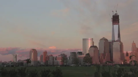NYC Skyline Sunsetting Stock Footage 60100799