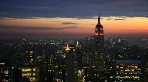 NYC skyline wide angle time lapse at night Stock-Footage 549773
