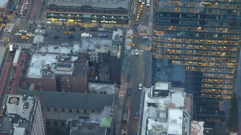 NYC from skyscraper with traffic and rooftops Stock Footage 201787764