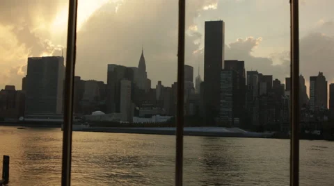 NYC Slider Skyline Sun Setting Stock Footage 60051876