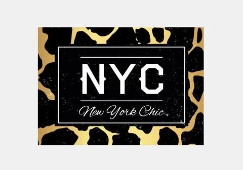 NYC slogan typography on leopard pattern background. Fashion t-shirt design.. Stock Illustration