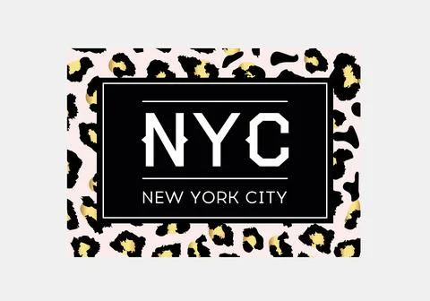 NYC slogan typography on leopard pattern background. Fashion t-shirt design.. Stock Illustration