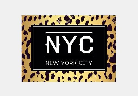 NYC slogan typography on leopard pattern background. Fashion t-shirt design.. Stock Illustration