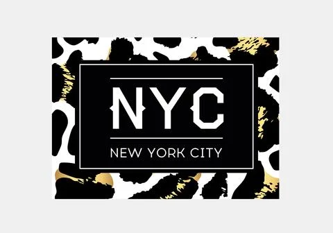 NYC slogan typography on leopard pattern background. Fashion t-shirt design.. Stock Illustration