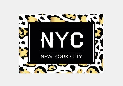 NYC slogan typography on leopard pattern background. Fashion t-shirt design Stock Illustration