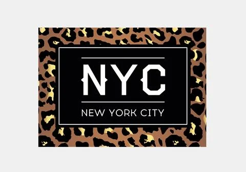 NYC slogan typography on leopard pattern background. Fashion t-shirt design Stock Illustration
