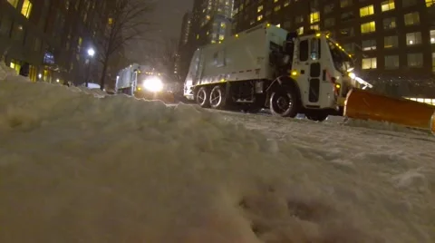 NYC Snow Plows - Juno Blizzard - Regular Speed Video stock 46236103
