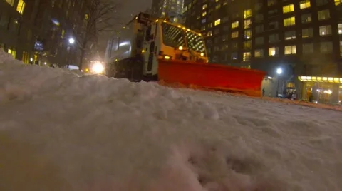 NYC Snow Plows - Juno Blizzard  SLOW MO Video stock 46237975