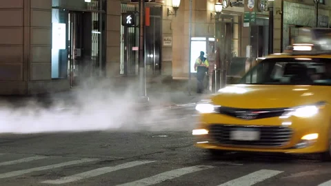 NYC streets, utility workers, steam, cars traffic, bitter cold.1 Stock Footage 220727894