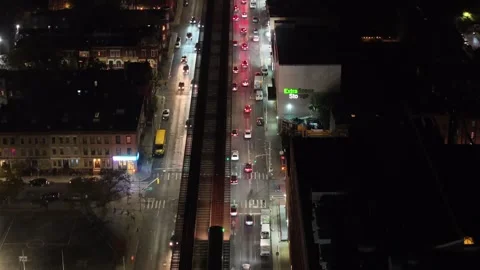NYC Subway Above Ground Moving Top Down View NIGHT FAST Stock-Footage 288796512