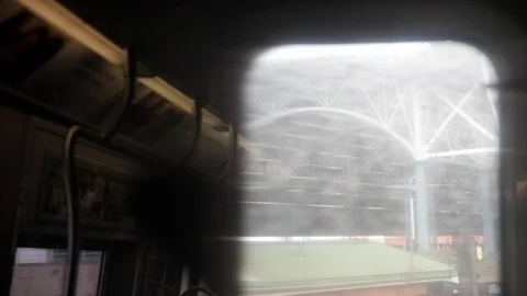 NYC Subway: Abstract Interior of Train Pulling Into Station Video stock 95358868