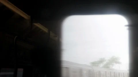 NYC Subway: Abstract Interior of Train Passing Through Window Stock Footage 95392448