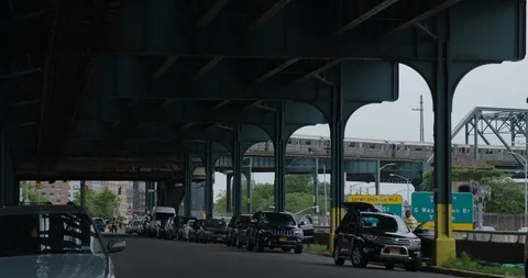 NYC Subway bridge traffic elevated train Stock Footage 129711212