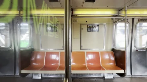 NYC Subway Car Interior Reflection (HDR/HLG) Stock Footage 245578979
