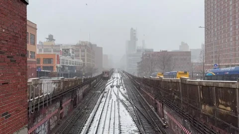 NYC subway coming down the tracks in New York City Stock Footage 277824460