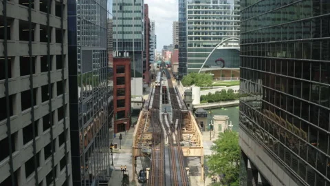 NYC subway. Drone view of the subway in the middle of Manhattan skyscrapers Stock Footage 201378353